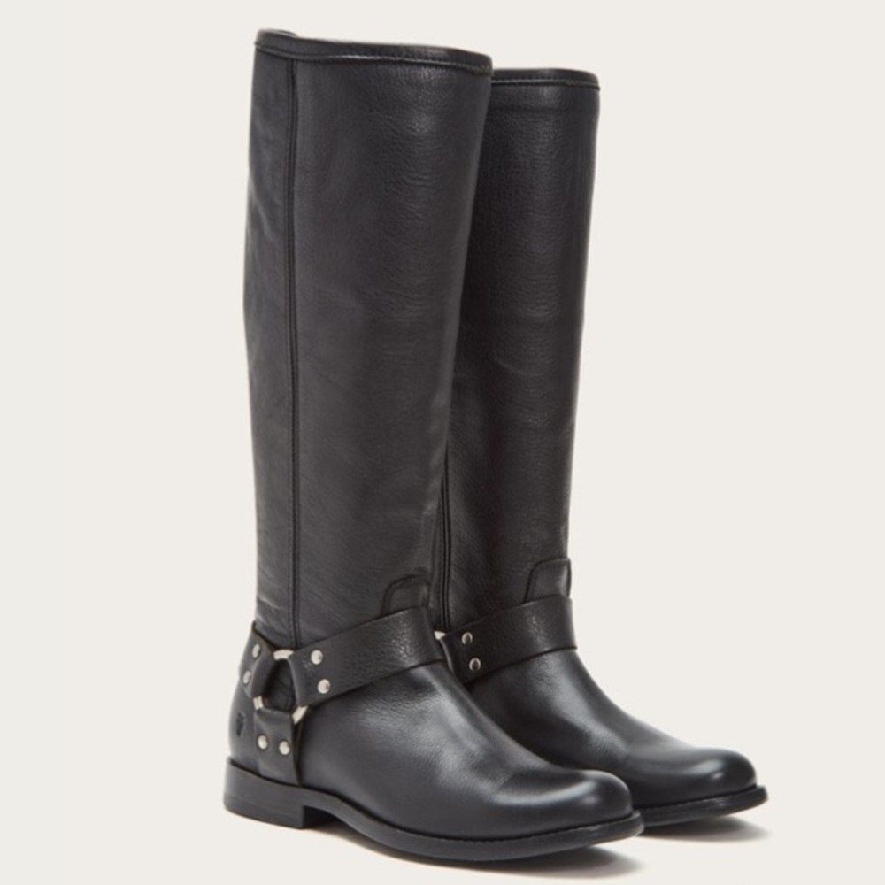 Frye Phillip Harness Boots Black Extended Calf 9.5